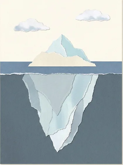 Illustration eines Eisbergs: die kleine Spitze über der Wasserlinie, der größte Teil darunter